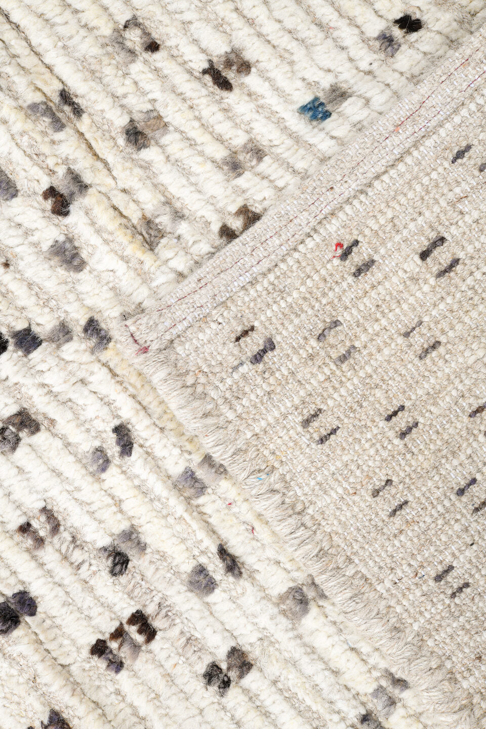 11' x 17' one-of-a-kind handmade vintage Tulu oversize rug. Color palette: ivory, charcoal, taupe, cream, gray, black, beige