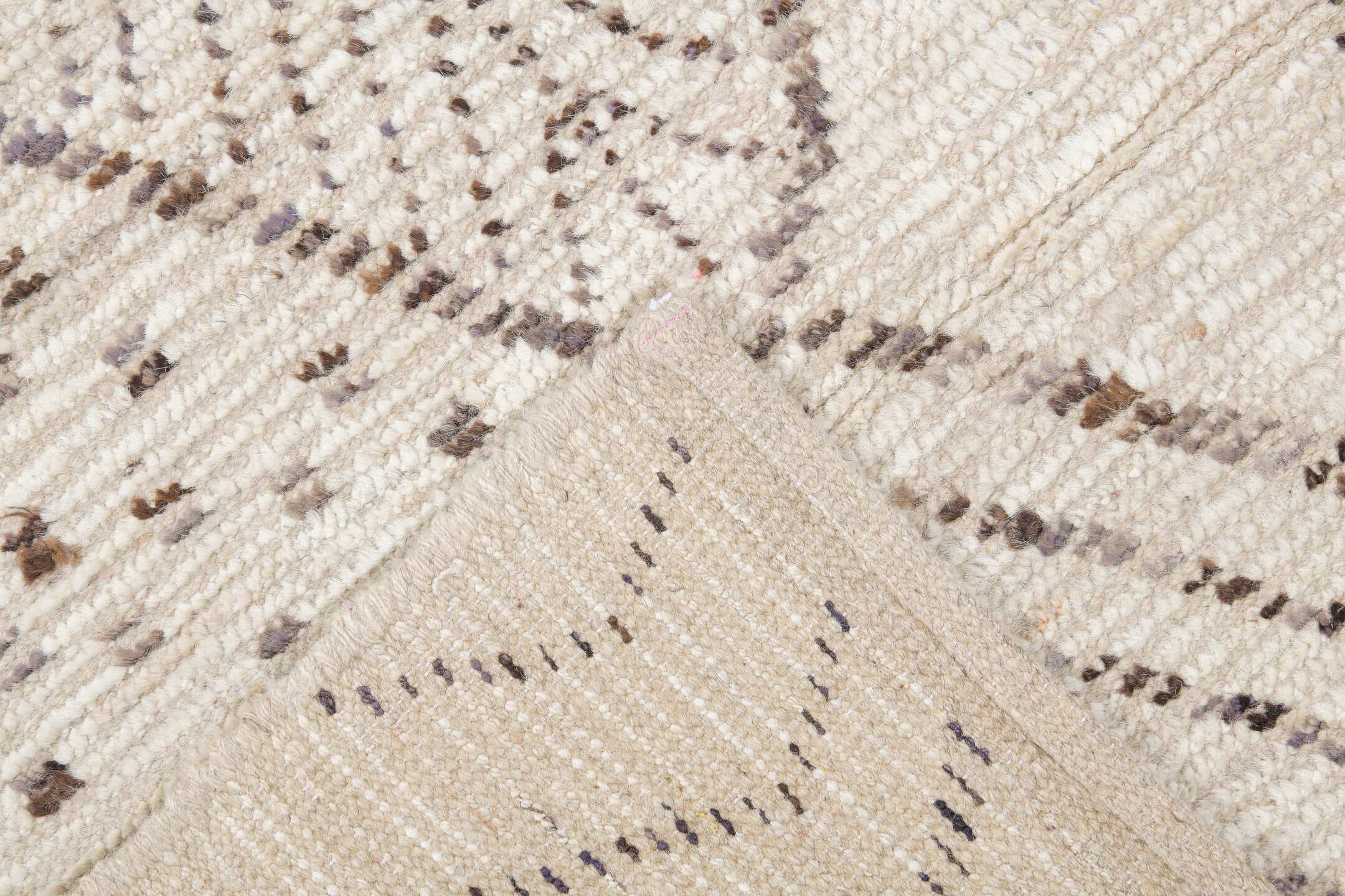 10' x 14' one-of-a-kind handmade vintage Tulu large size rug. Color palette: ivory, taupe, charcoal, cream, beige, gray