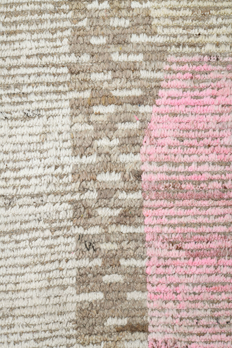9' x 12' one-of-a-kind handmade vintage Tulu large size rug. Color palette: ivory, taupe, blush, beige, camel, rose