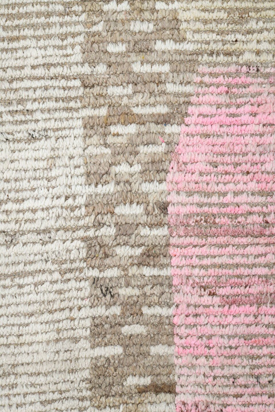 9' x 12' one-of-a-kind handmade vintage Tulu large size rug. Color palette: ivory, taupe, blush, beige, camel, rose