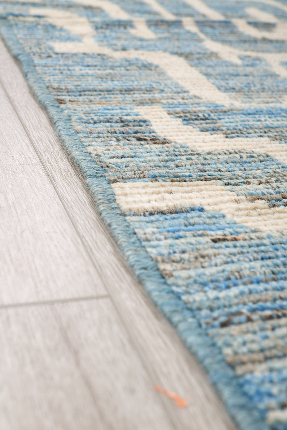 6' x 9' one-of-a-kind handmade vintage Tulu medium size rug. Color palette: sky blue, ivory, slate, cream, light blue, gray