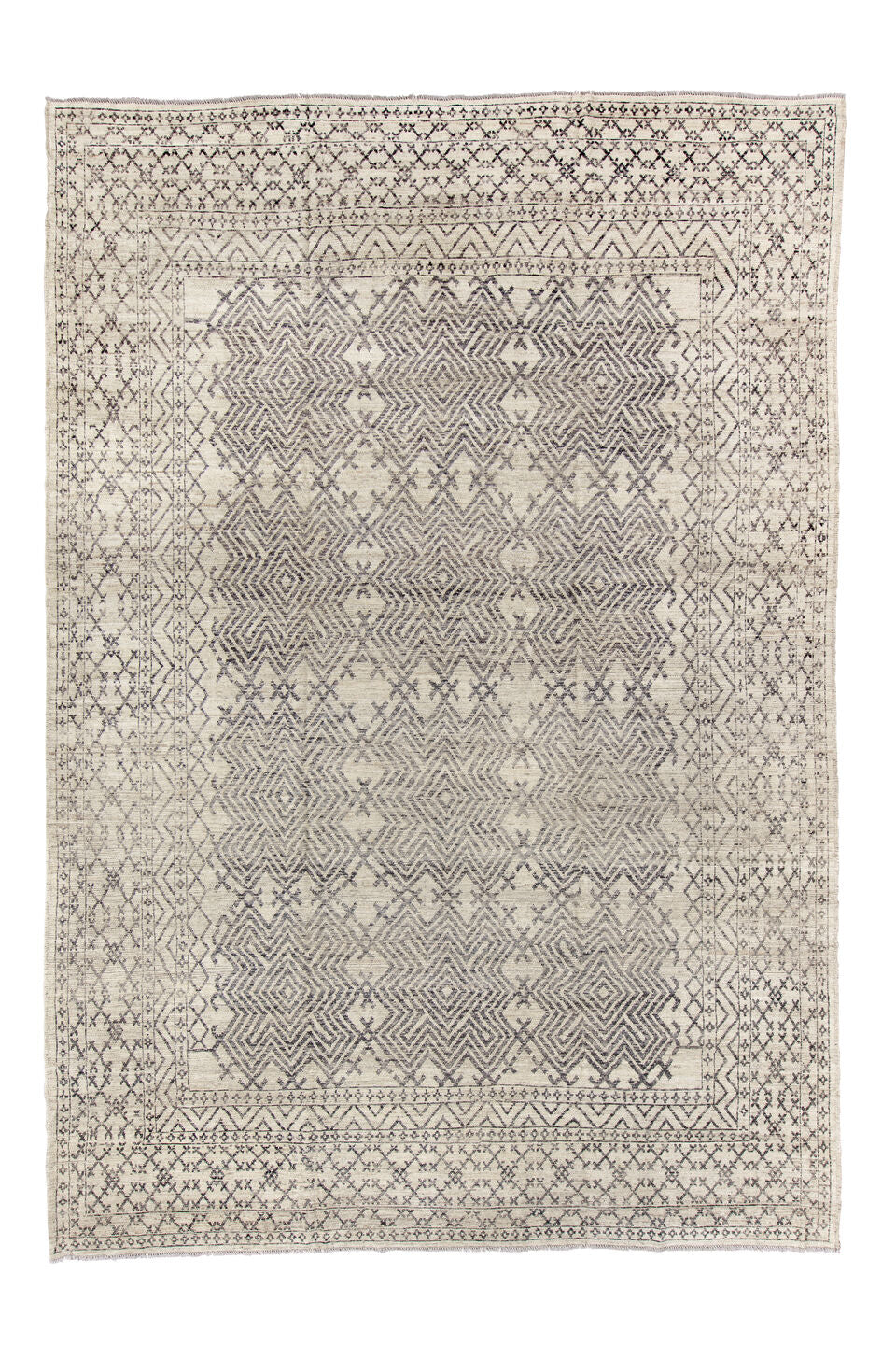 10' x 14' one-of-a-kind handmade vintage Khorassan large size rug. Color palette: brown, dim gray, gray, light gray
