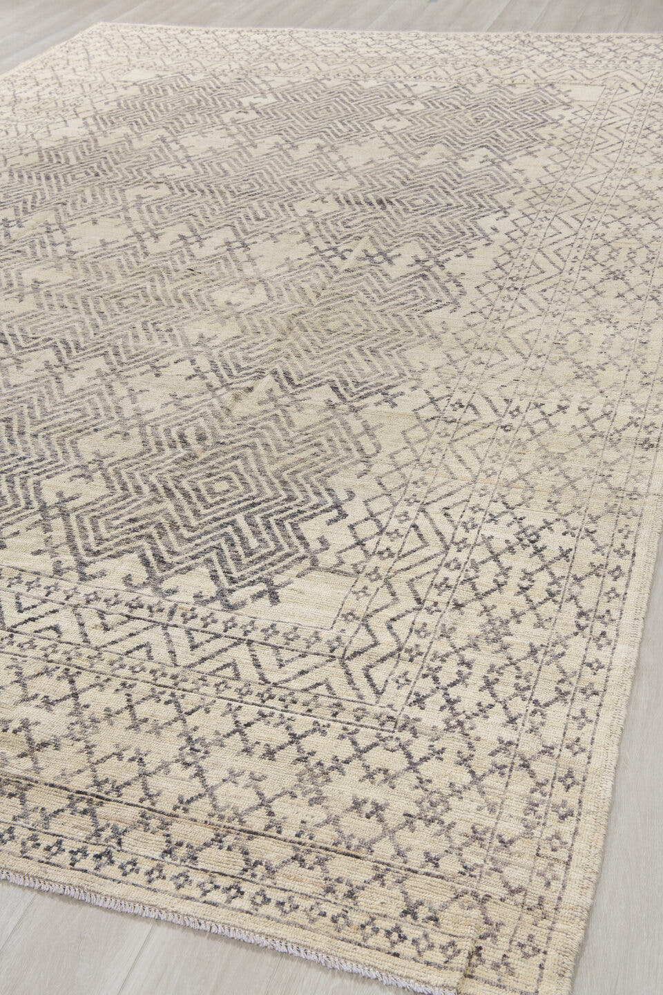 10' x 14' one-of-a-kind handmade vintage Khorassan large size rug. Color palette: ivory, charcoal, taupe, gray, cream, black