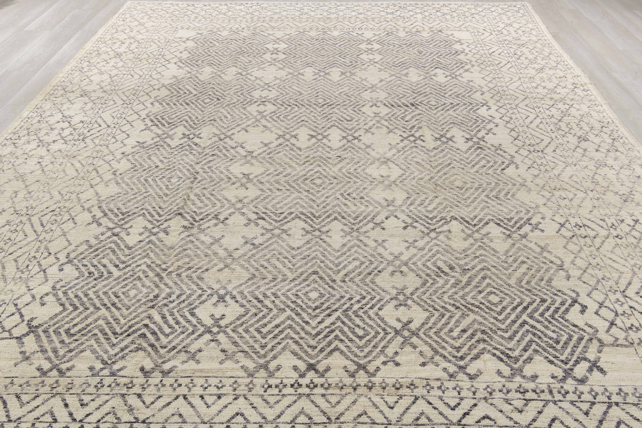 10' x 14' one-of-a-kind handmade vintage Khorassan large size rug. Color palette: brown, dim gray, gray, light gray