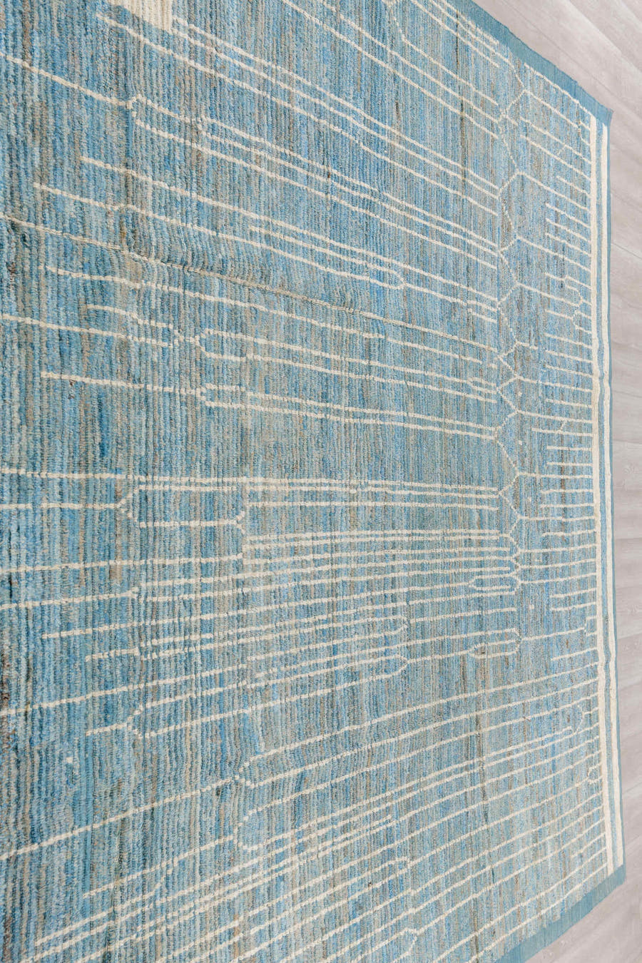 9' x 11' one-of-a-kind handmade vintage Tulu large size rug. Color palette: pale blue, ivory, cream, taupe, slate