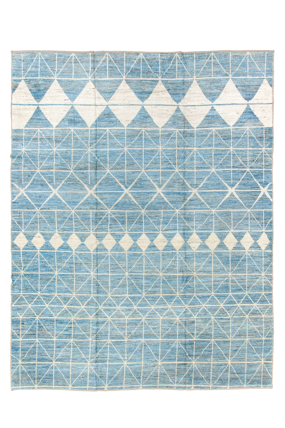 10' x 13' one-of-a-kind handmade vintage Tulu large size rug. Color palette: blue, brown, dark gray, gainsboro, gray