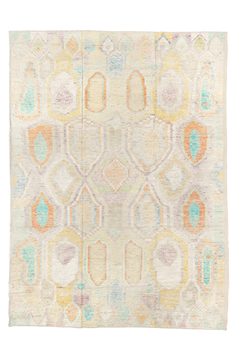 10' x 13' one-of-a-kind handmade vintage Tulu large size rug. Color palette: antiquewhite, blue, brown, gainsboro, gray