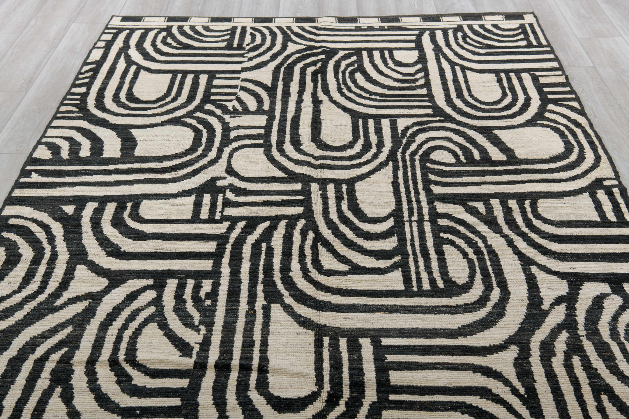 6' x 9' one-of-a-kind handmade vintage Tulu medium size rug. Color palette: black, blue, dim gray, gainsboro, gray