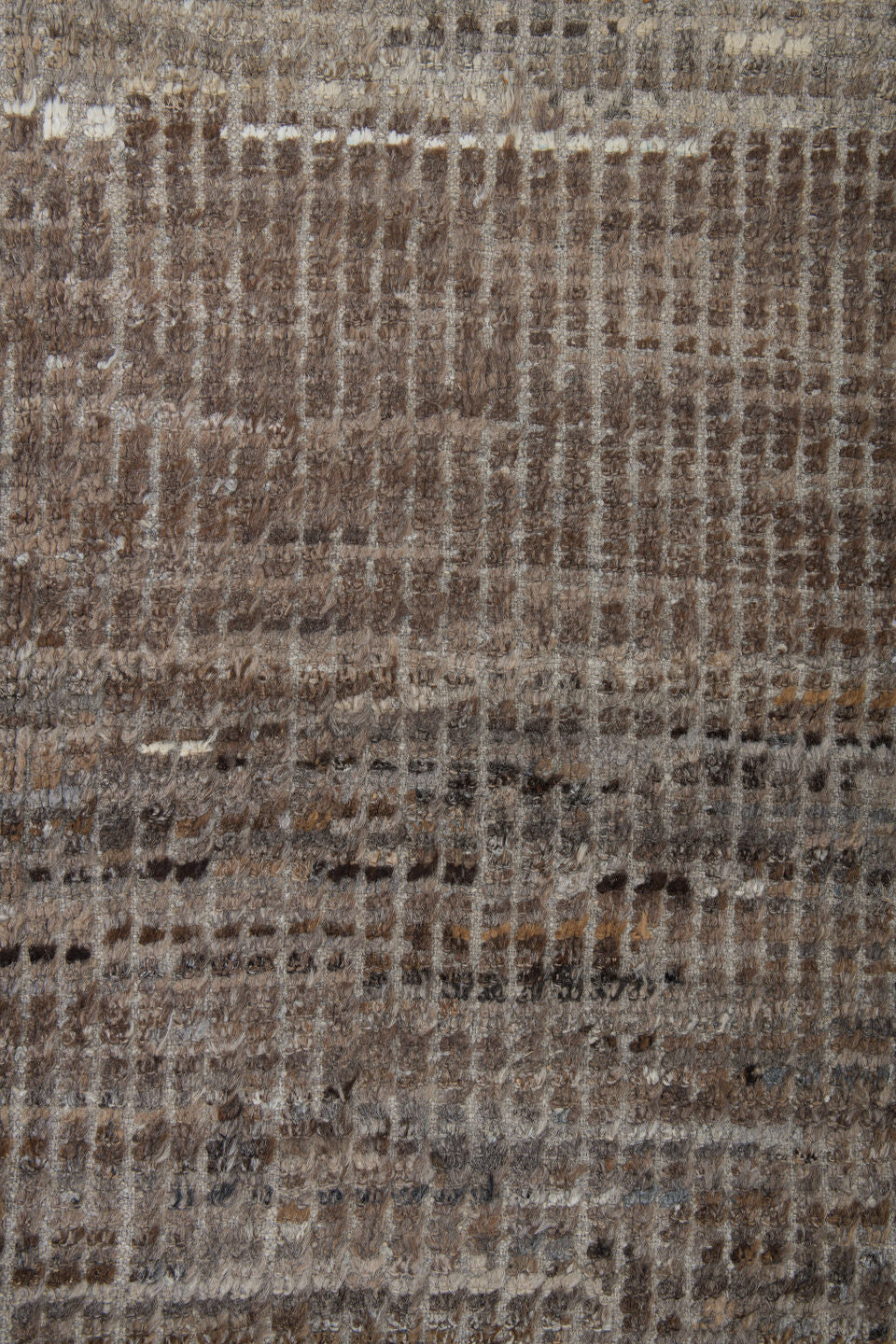 8' x 9' one-of-a-kind handmade vintage Tulu rug. Color palette: black, brown, dark gray, gray, light gray, off-white, silver