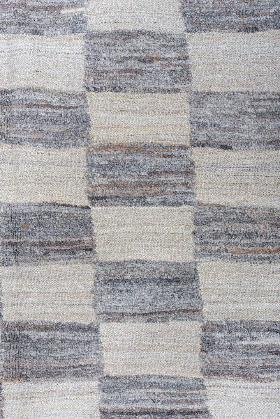 6' x 9' one-of-a-kind handmade vintage Tulu medium size rug. Color palette: ivory, slate, gray, charcoal, taupe, black