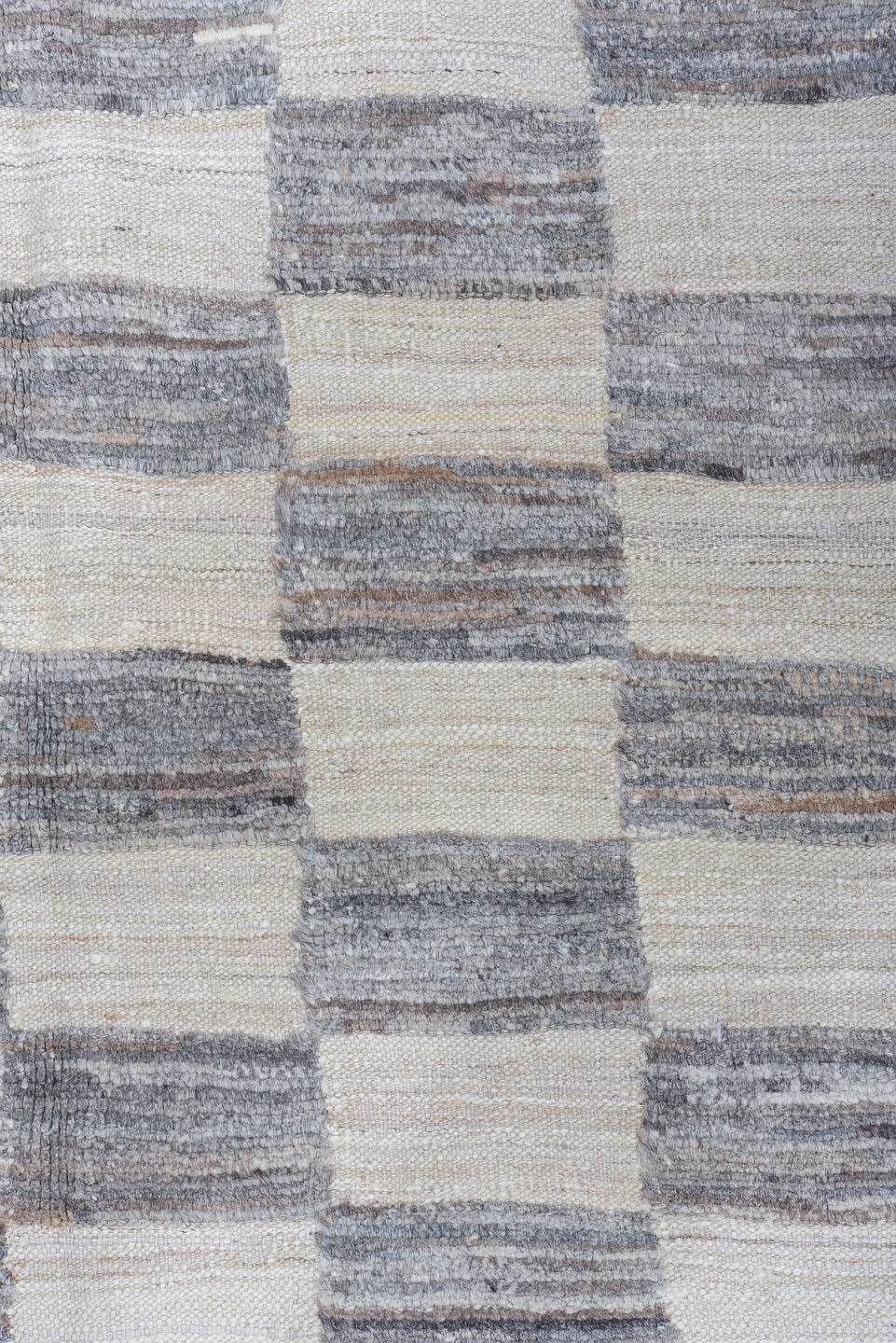 6' x 9' one-of-a-kind handmade vintage Tulu medium size rug. Color palette: ivory, slate, gray, charcoal, taupe, black