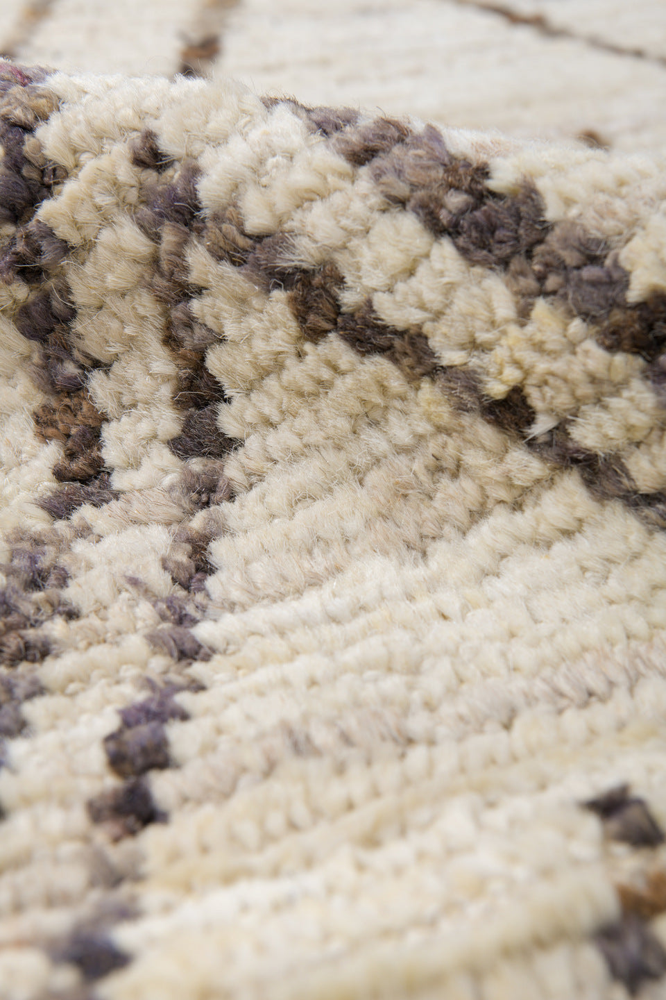 10' x 13' one-of-a-kind handmade vintage Tulu large size rug. Color palette: ivory, taupe, charcoal, cream, beige, gray