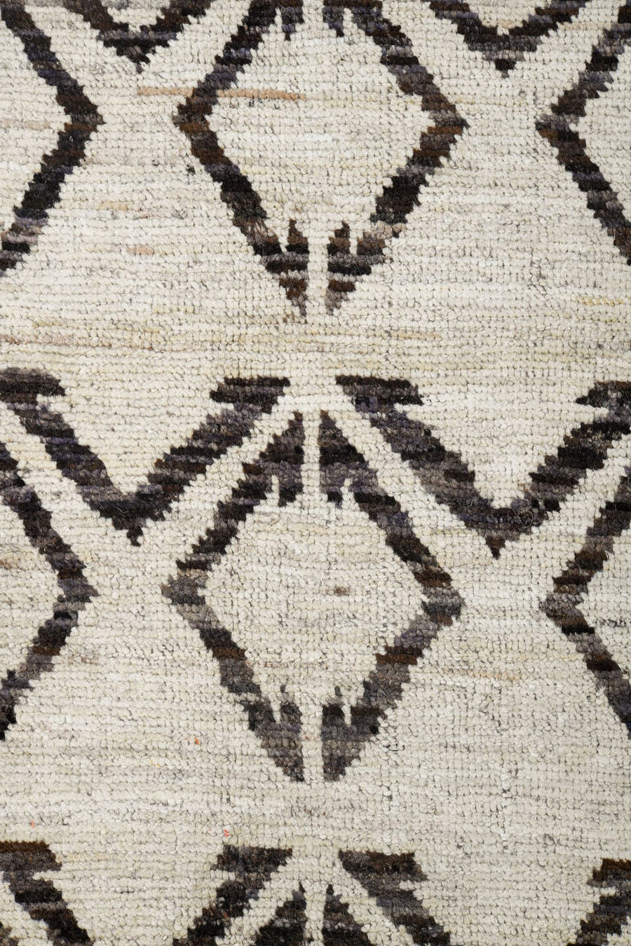 9' x 11' one-of-a-kind handmade vintage Tulu large size rug. Color palette: ivory, charcoal, taupe, cream, gray, black