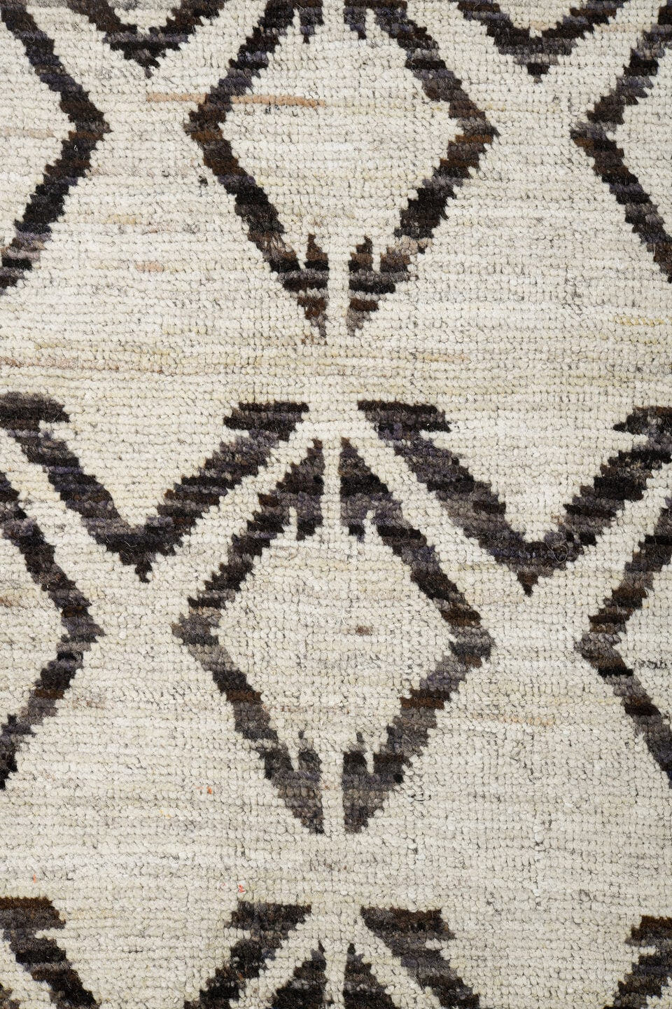 9' x 11' one-of-a-kind handmade vintage Tulu large size rug. Color palette: ivory, charcoal, taupe, cream, gray, black