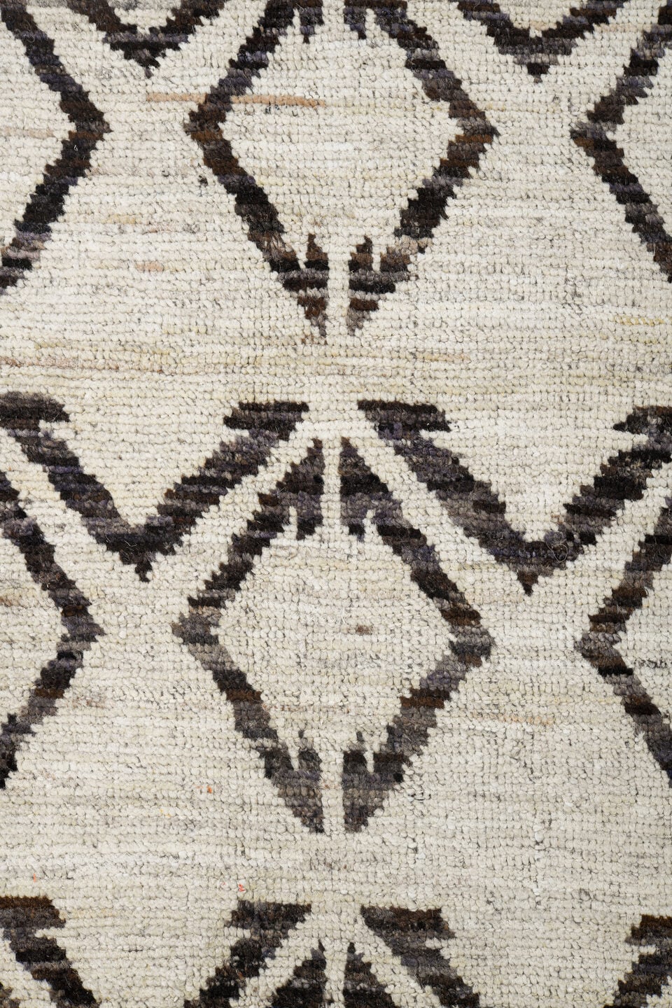 9' x 11' one-of-a-kind handmade vintage Tulu large size rug. Color palette: ivory, charcoal, taupe, cream, gray, black
