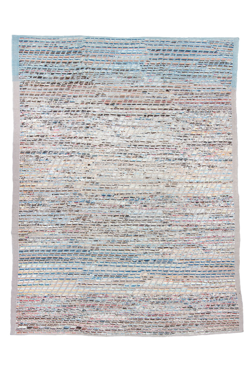 9' x 11' one-of-a-kind handmade vintage Tulu large size rug. Color palette: blue, dark gray, fiord, gainsboro, gray