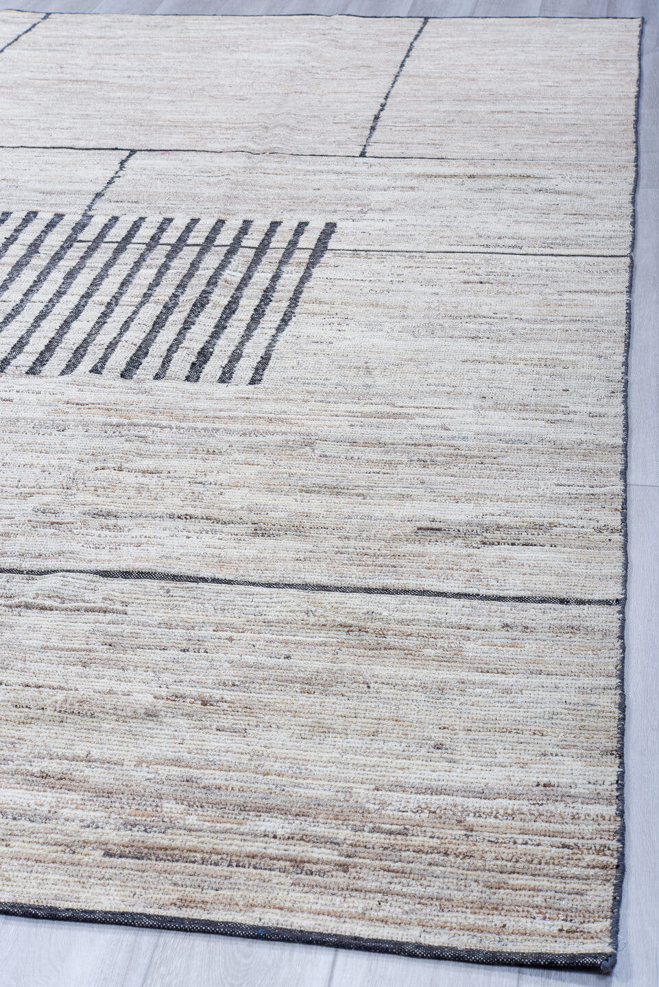 9' x 11' one-of-a-kind handmade vintage Tulu large size rug. Color palette: ivory, taupe, charcoal, cream, beige, gray