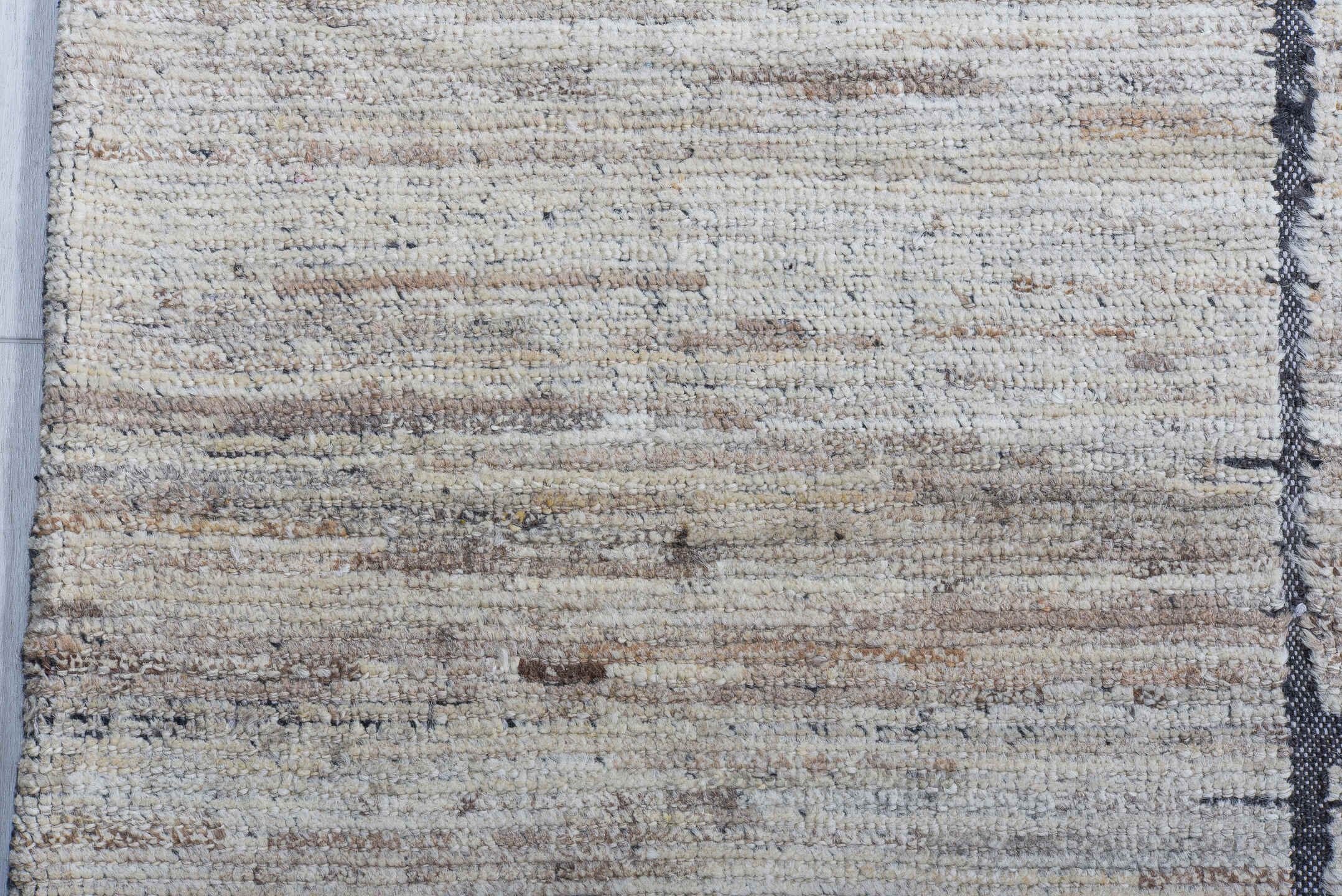 9' x 11' one-of-a-kind handmade vintage Tulu large size rug. Color palette: ivory, taupe, charcoal, cream, beige, gray