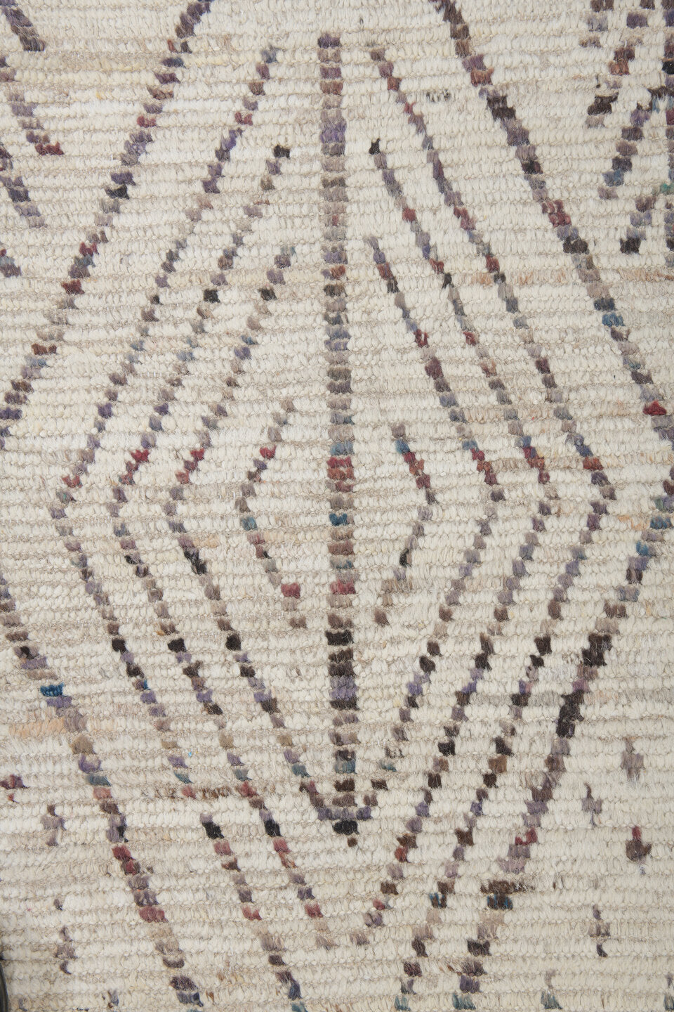 9' x 14' one-of-a-kind handmade vintage Tulu large size rug. Color palette: gray, light gray, linen, off-white, pink, silver