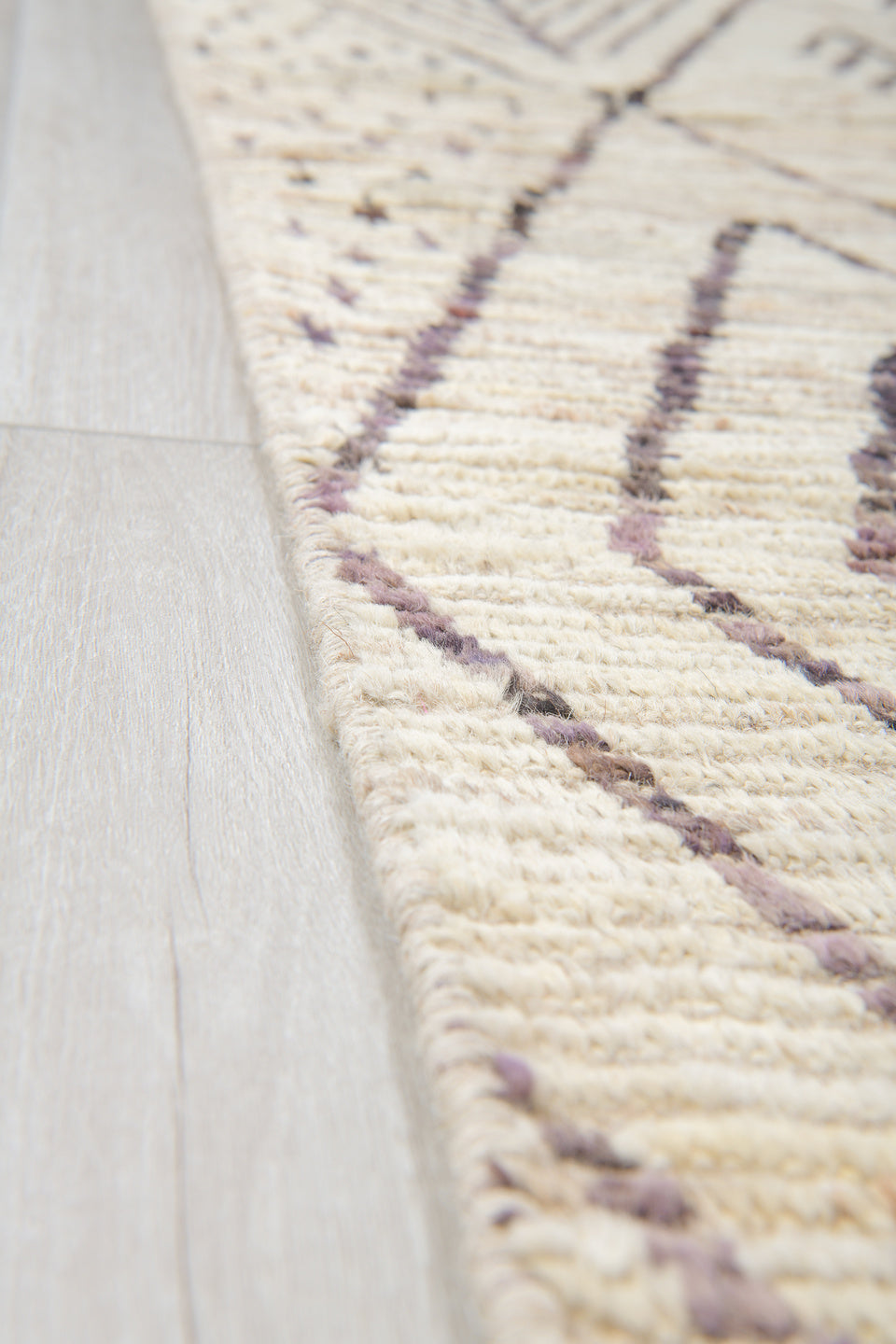 9' x 14' one-of-a-kind handmade vintage Tulu large size rug. Color palette: gray, light gray, linen, off-white, pink, silver