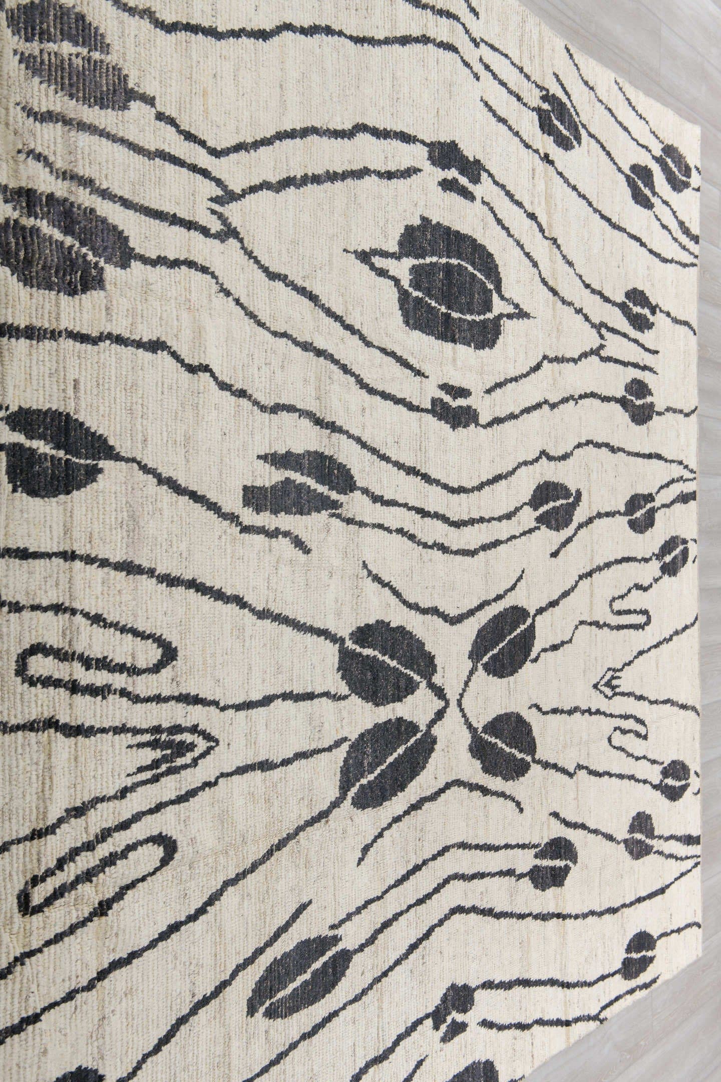 8' x 10' one-of-a-kind handmade vintage Tulu large size rug. Color palette: ivory, charcoal, cream, gray, black