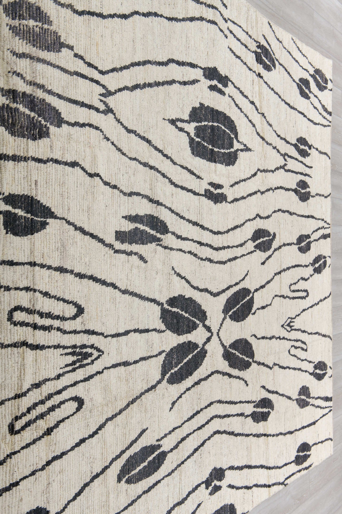 8' x 10' one-of-a-kind handmade vintage Tulu large size rug. Color palette: ivory, charcoal, cream, gray, black