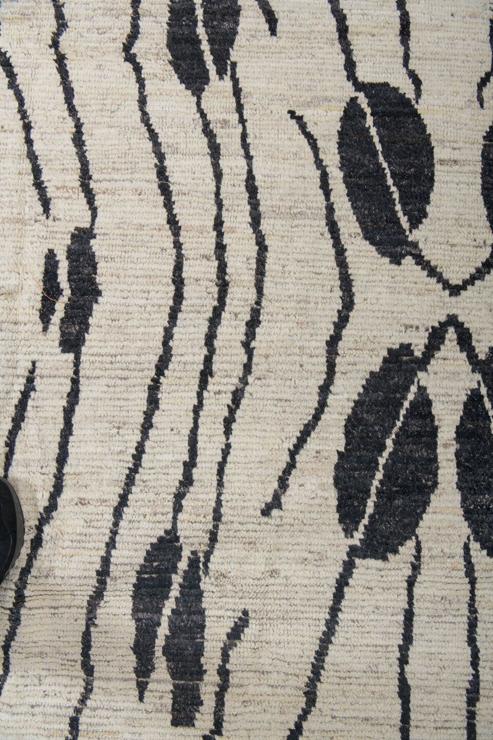 8' x 10' one-of-a-kind handmade vintage Tulu large size rug. Color palette: ivory, charcoal, cream, gray, black