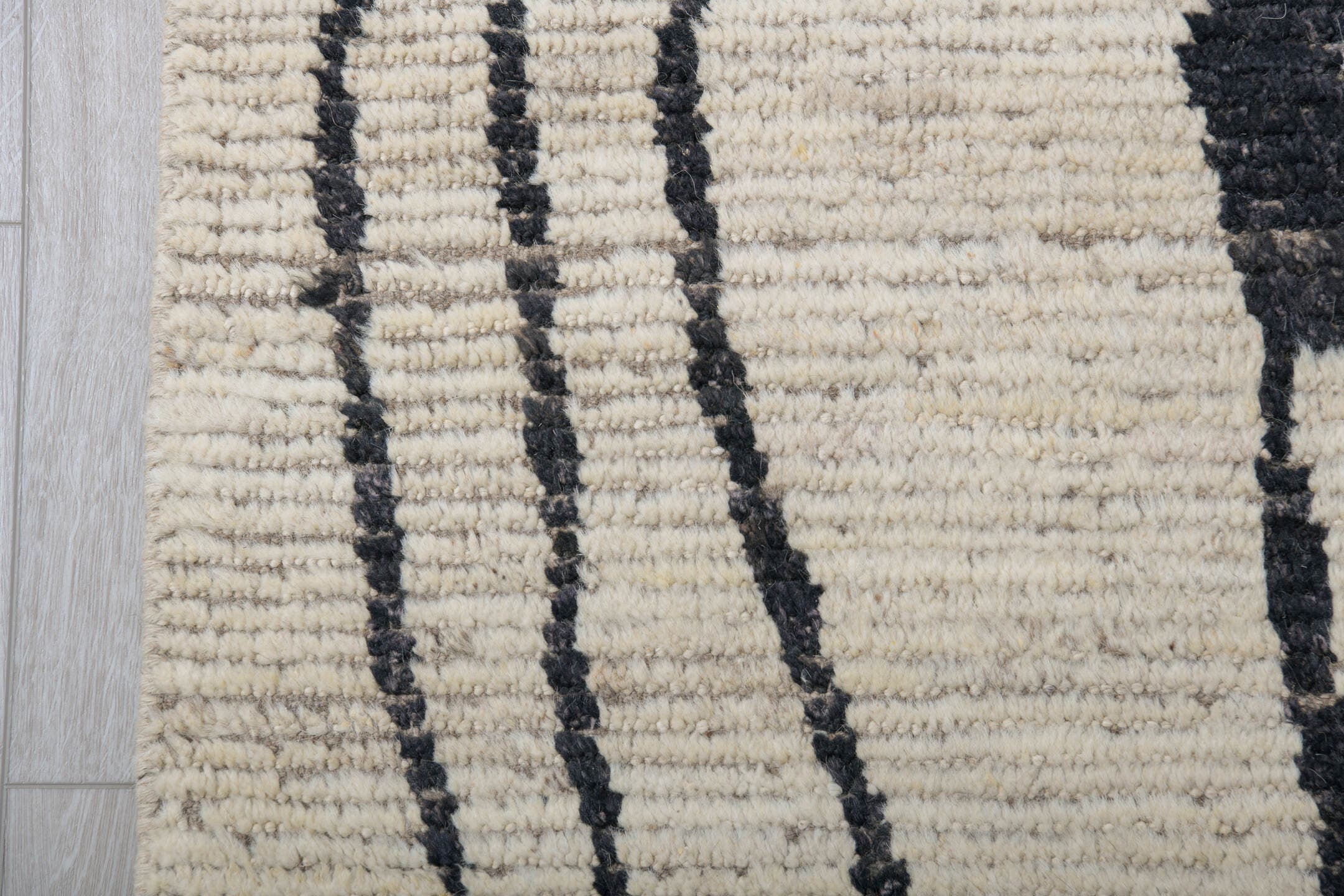 8' x 10' one-of-a-kind handmade vintage Tulu large size rug. Color palette: ivory, charcoal, cream, gray, black