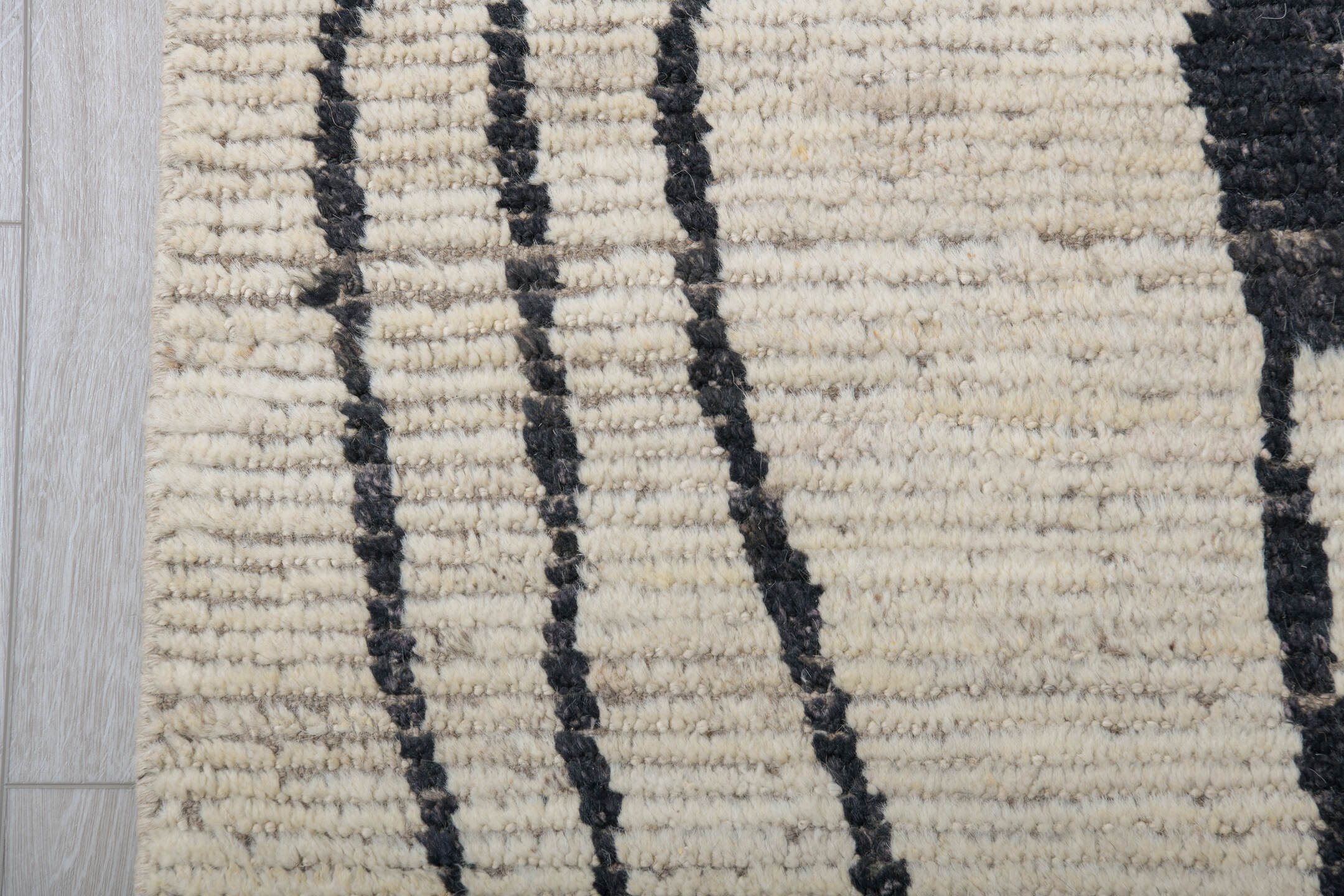 8' x 10' one-of-a-kind handmade vintage Tulu large size rug. Color palette: ivory, charcoal, cream, gray, black
