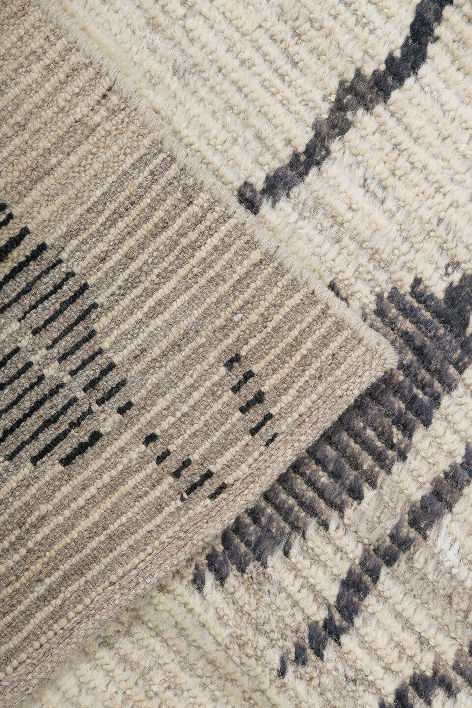 8' x 10' one-of-a-kind handmade vintage Tulu large size rug. Color palette: ivory, charcoal, cream, gray, black