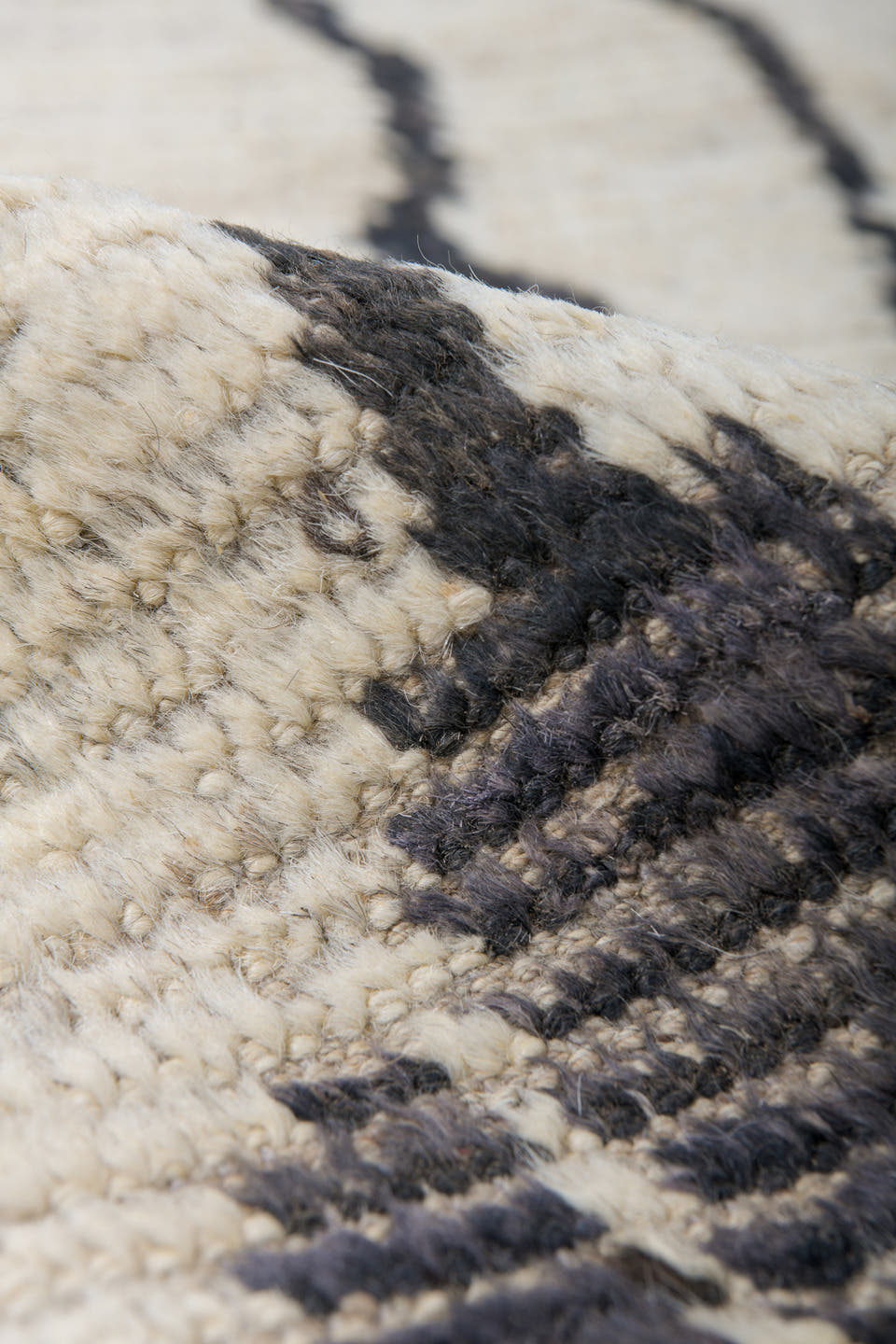 8' x 10' one-of-a-kind handmade vintage Tulu large size rug. Color palette: ivory, charcoal, cream, gray, black