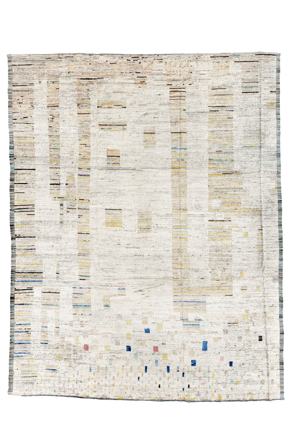 10' x 13' one-of-a-kind handmade vintage Tulu large size rug. Color palette: antiquewhite, blue, brown, gray, light gray