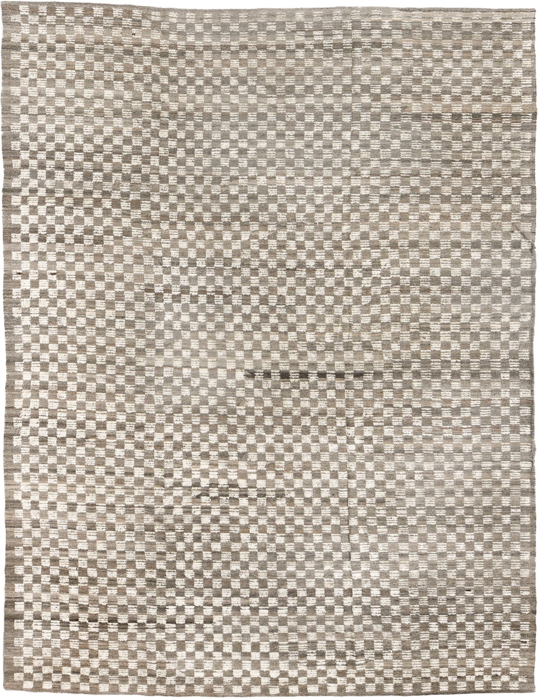 9' x 11' one-of-a-kind handmade vintage Tulu large size rug. Color palette: taupe, ivory, beige, gray