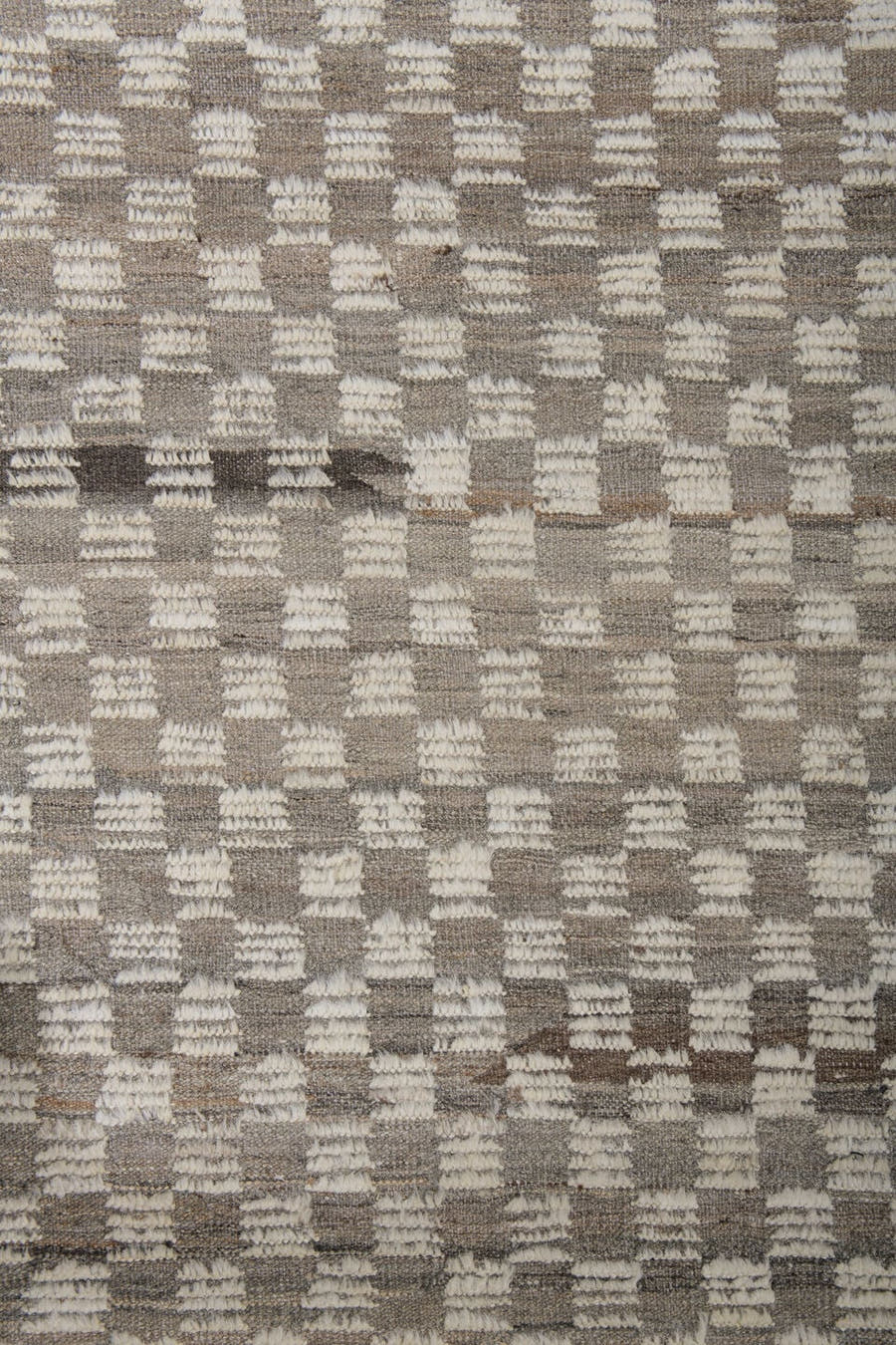 9' x 11' one-of-a-kind handmade vintage Tulu large size rug. Color palette: taupe, ivory, beige, gray
