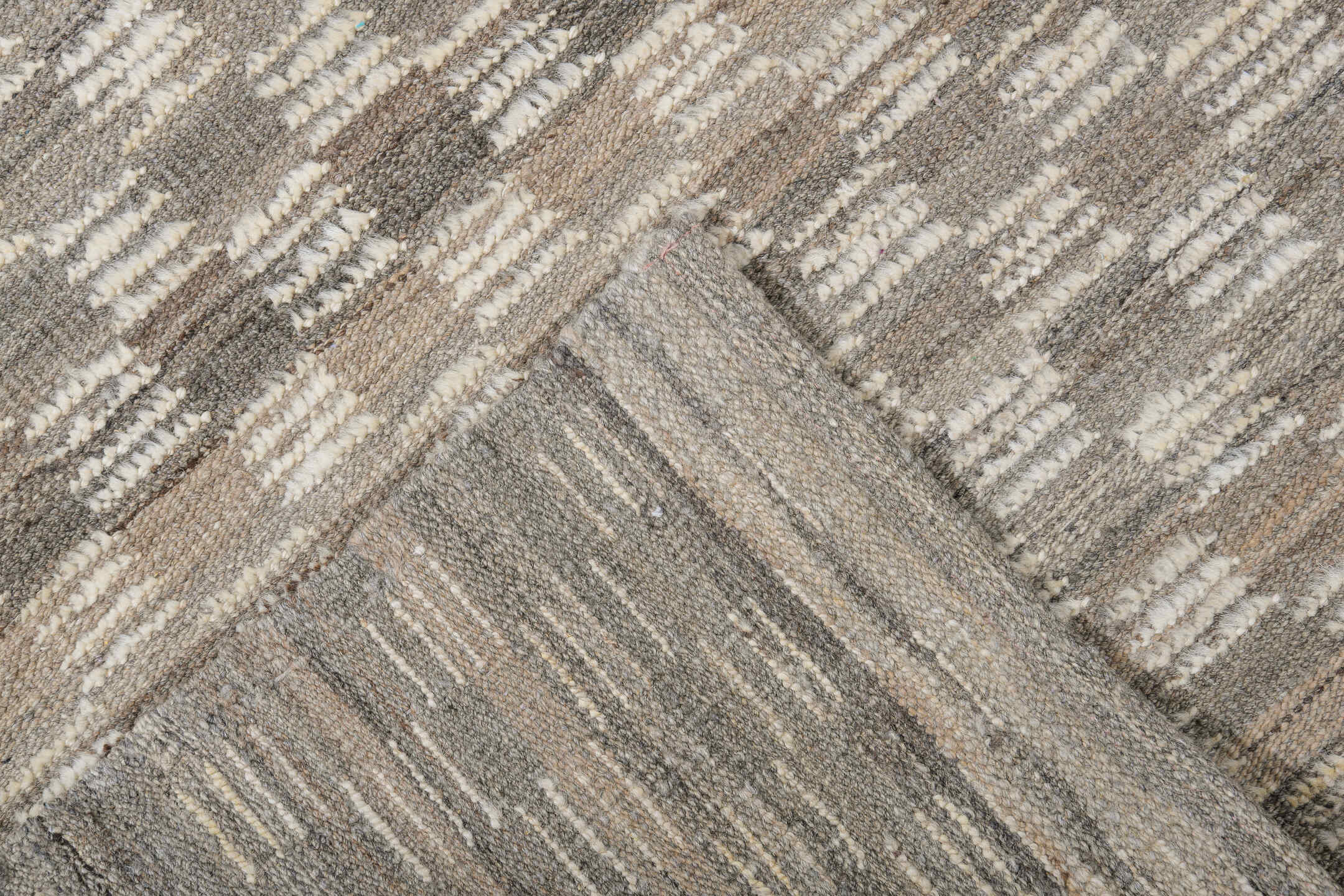 9' x 11' one-of-a-kind handmade vintage Tulu large size rug. Color palette: taupe, ivory, beige, gray