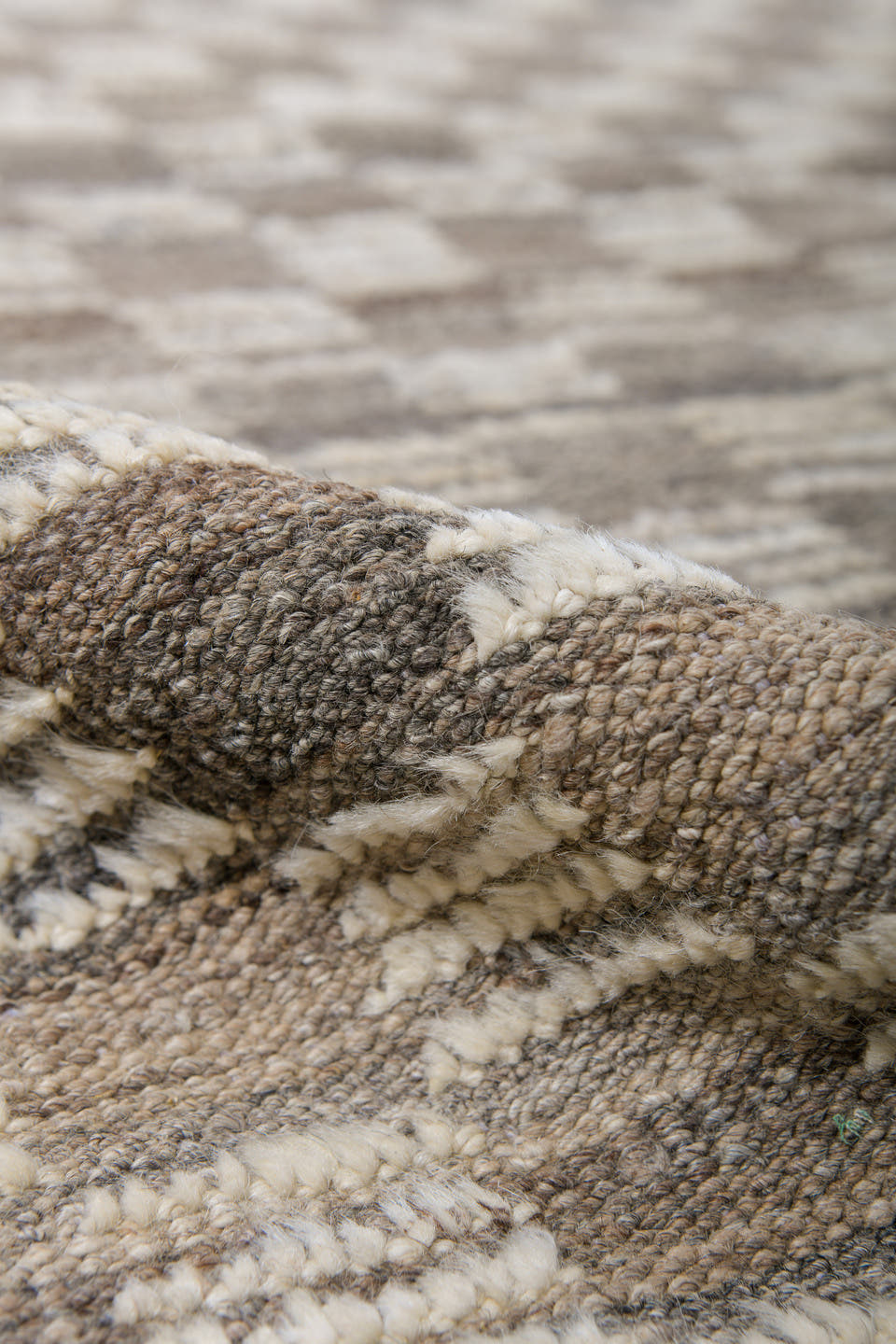 9' x 11' one-of-a-kind handmade vintage Tulu large size rug. Color palette: taupe, ivory, beige, gray