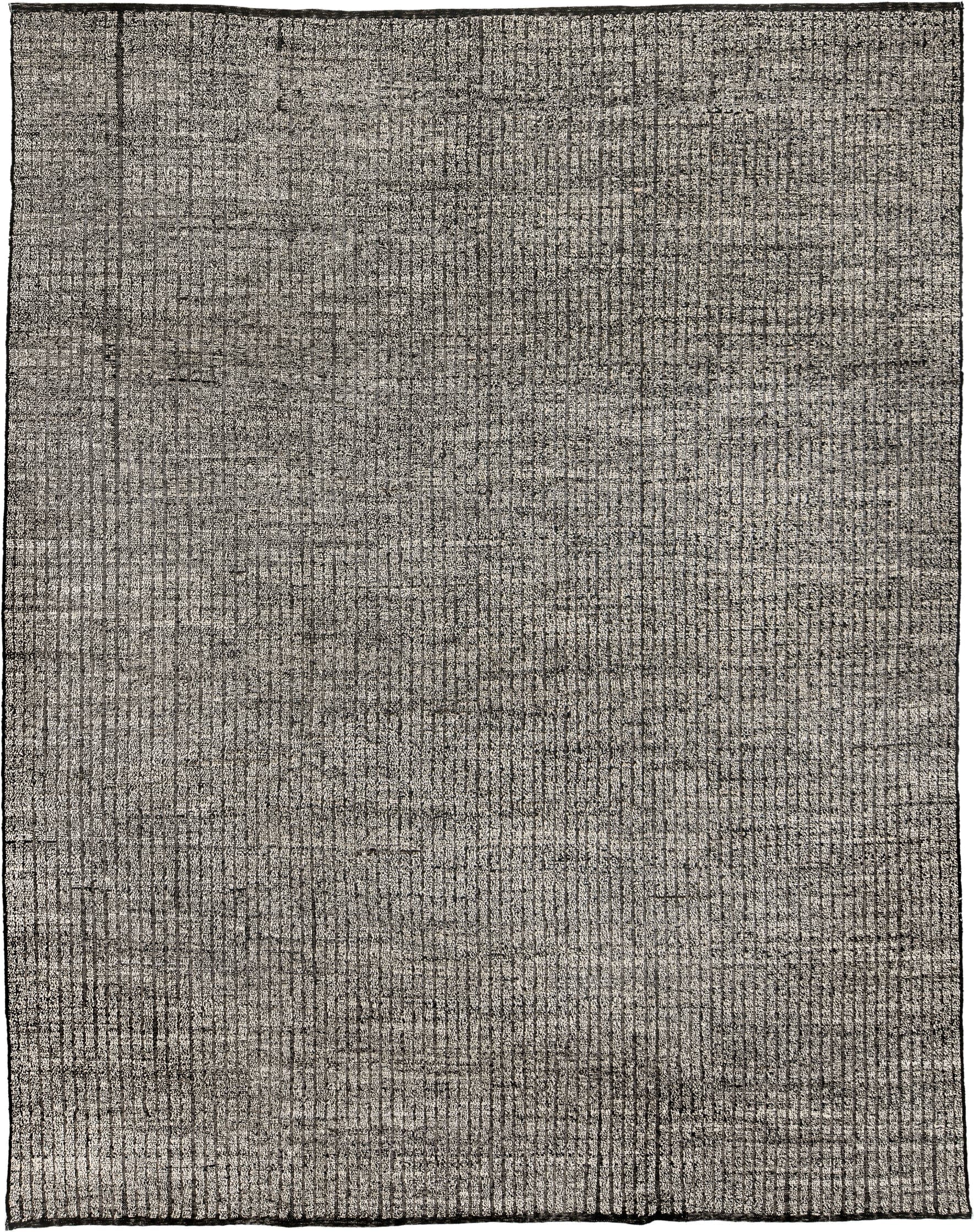 9' x 11' one-of-a-kind handmade vintage Tulu large size rug. Color palette: ivory, charcoal, taupe, slate, cream, black