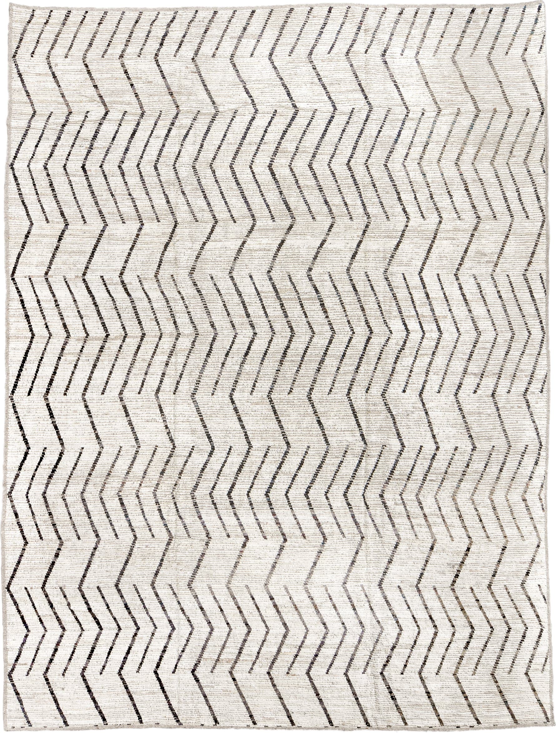 10' x 13' one-of-a-kind handmade vintage Tulu large size rug. Color palette: ivory, charcoal, cream, taupe, black, gray