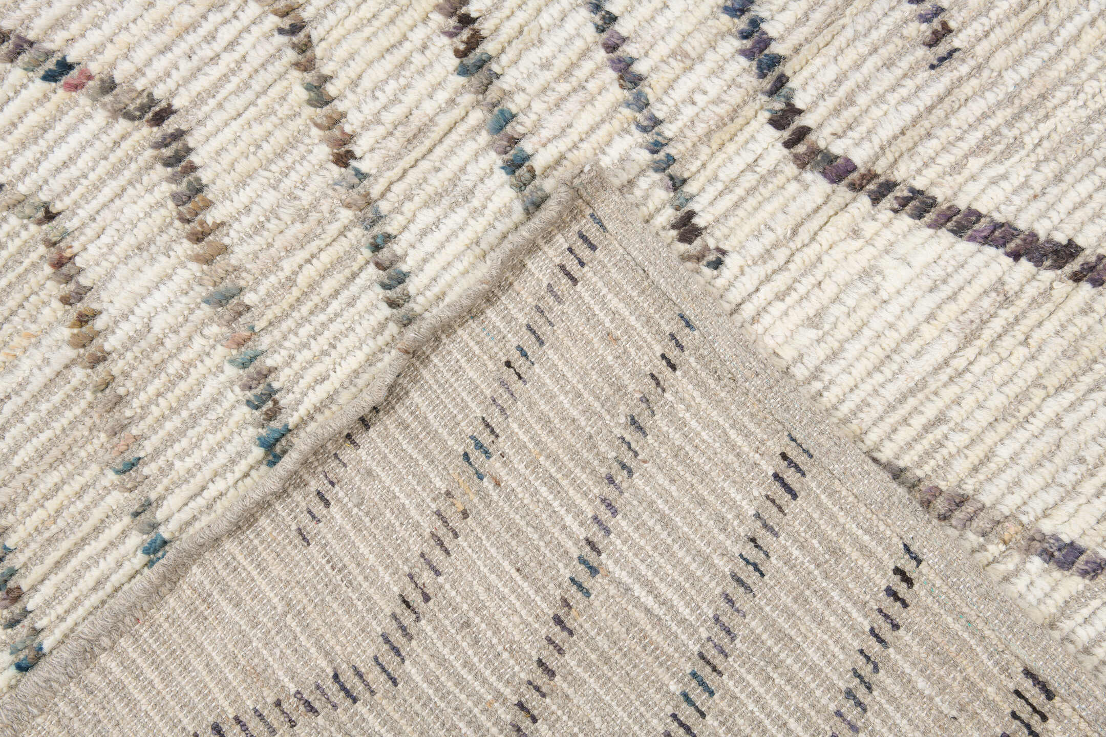 10' x 13' one-of-a-kind handmade vintage Tulu large size rug. Color palette: ivory, charcoal, cream, taupe, black, gray