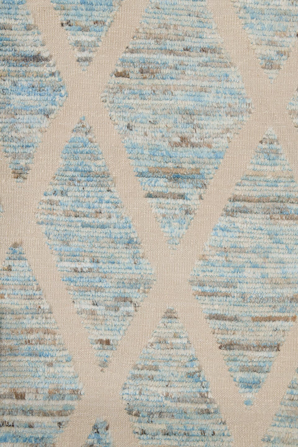 6' x 10' one-of-a-kind handmade vintage Tulu large size rug. Color palette: ivory, pale blue, taupe, gray, cream, light blue
