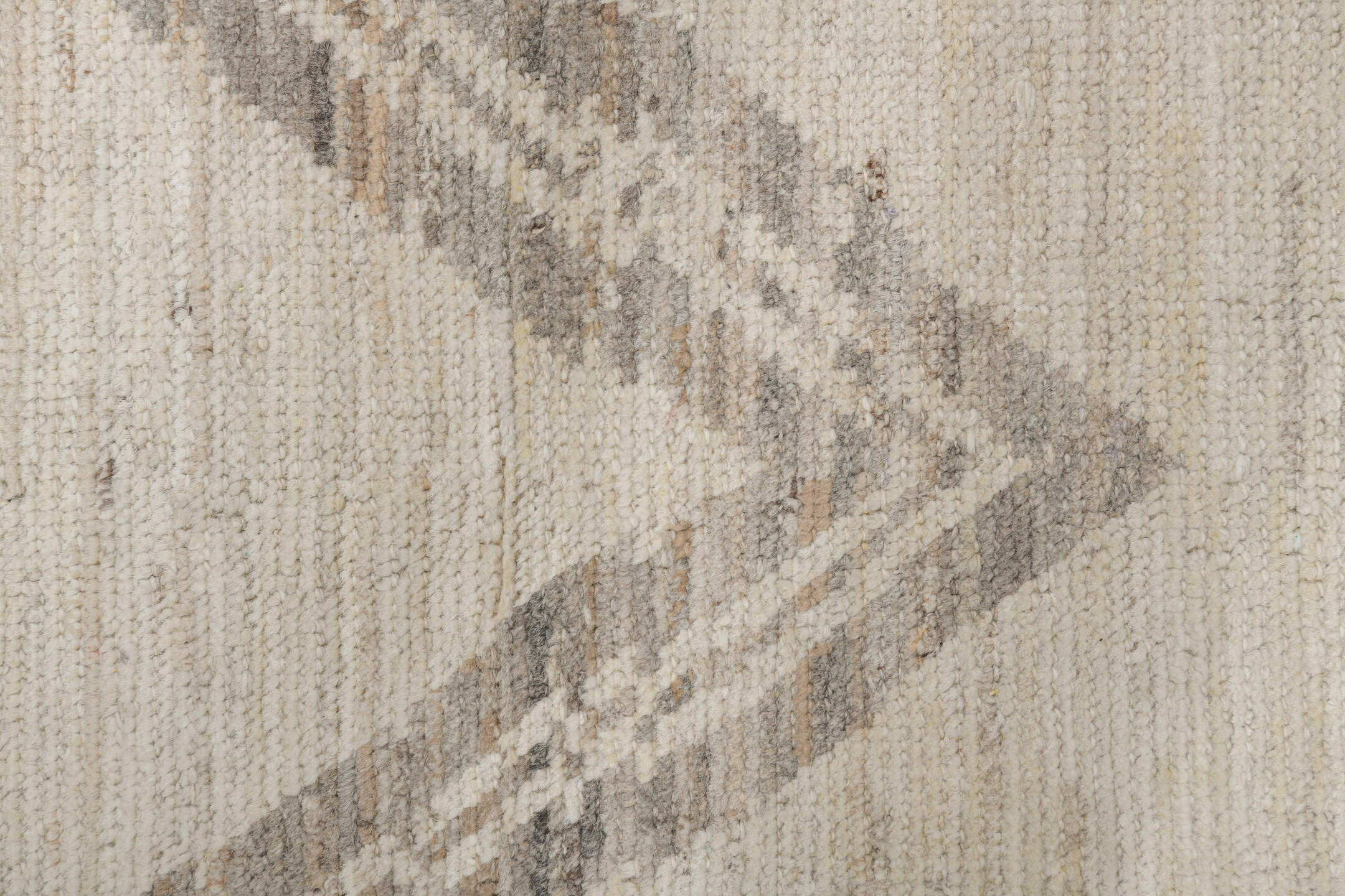 8' x 12' one-of-a-kind handmade vintage Tulu large size rug. Color palette: ivory, taupe, beige, cream, gray