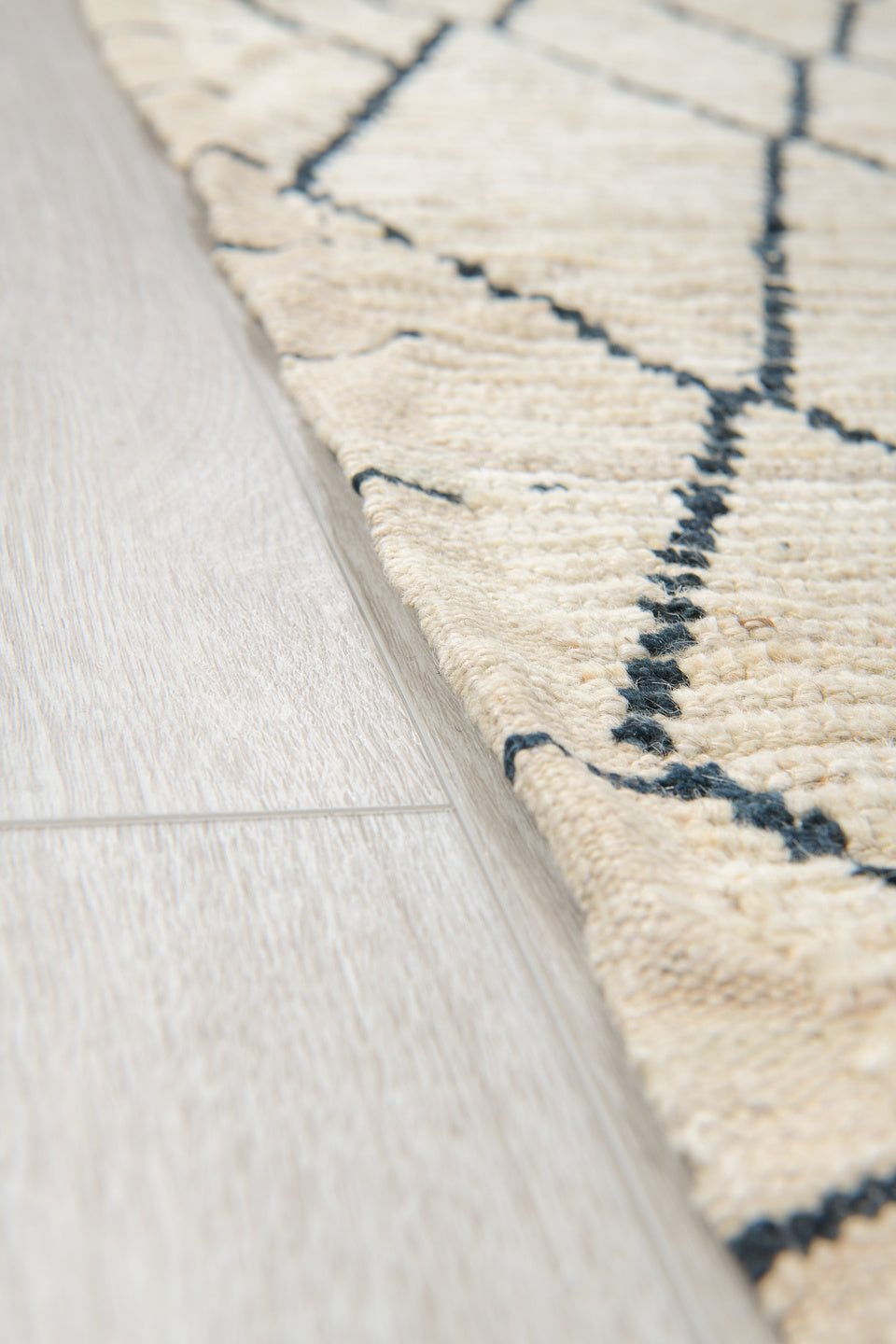 9' x 12' one-of-a-kind handmade vintage Tulu large size rug. Color palette: ivory, charcoal, taupe, cream, slate, gray