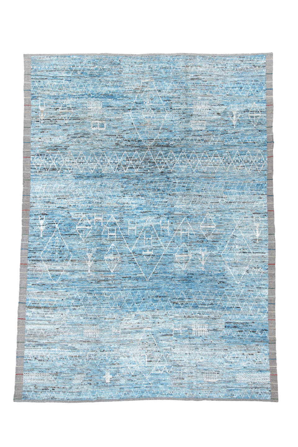 10' x 14' one-of-a-kind handmade vintage Tulu large size rug. Color palette: blue, dark gray, dim gray, gray, light blue