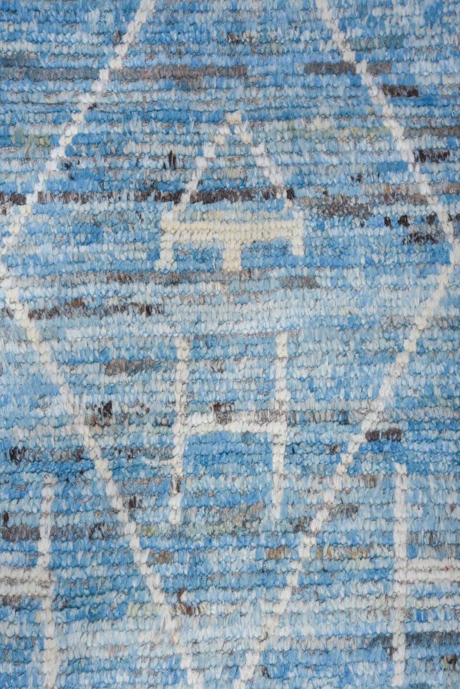 10' x 14' one-of-a-kind handmade vintage Tulu large size rug. Color palette: sky blue, ivory, gray, slate, light blue
