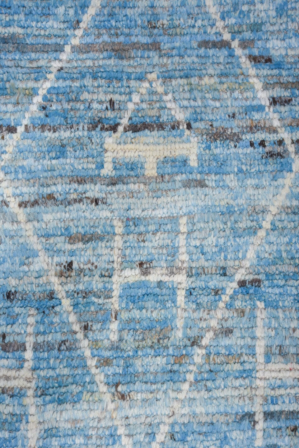10' x 14' one-of-a-kind handmade vintage Tulu large size rug. Color palette: sky blue, ivory, gray, slate, light blue