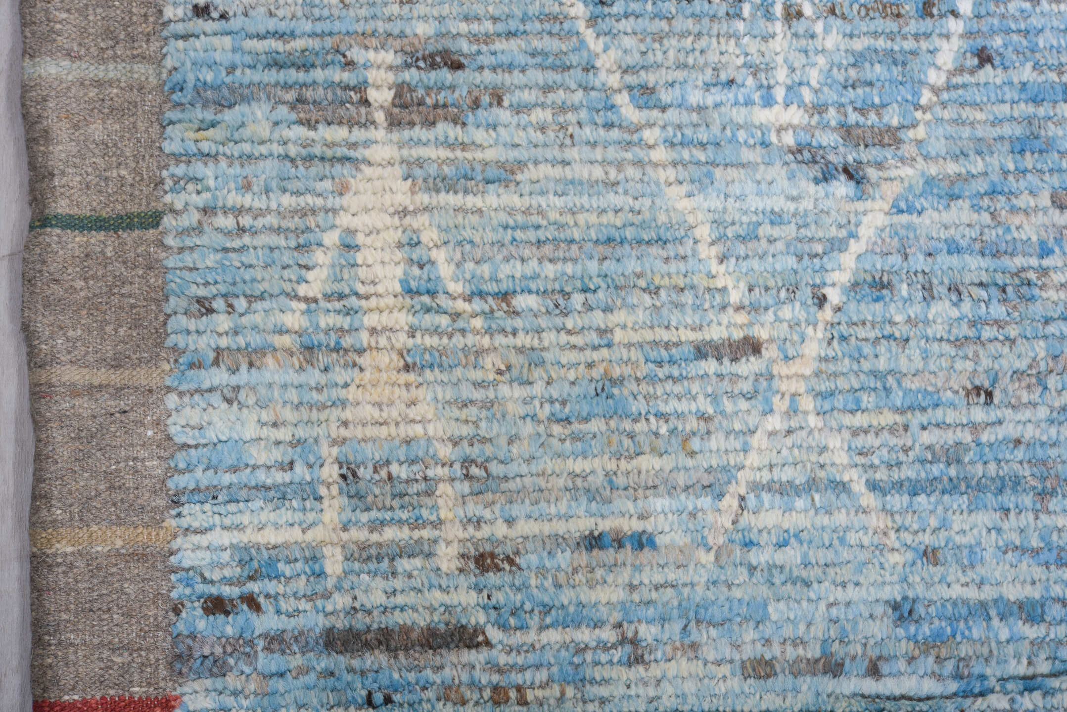 10' x 14' one-of-a-kind handmade vintage Tulu large size rug. Color palette: sky blue, ivory, gray, slate, light blue