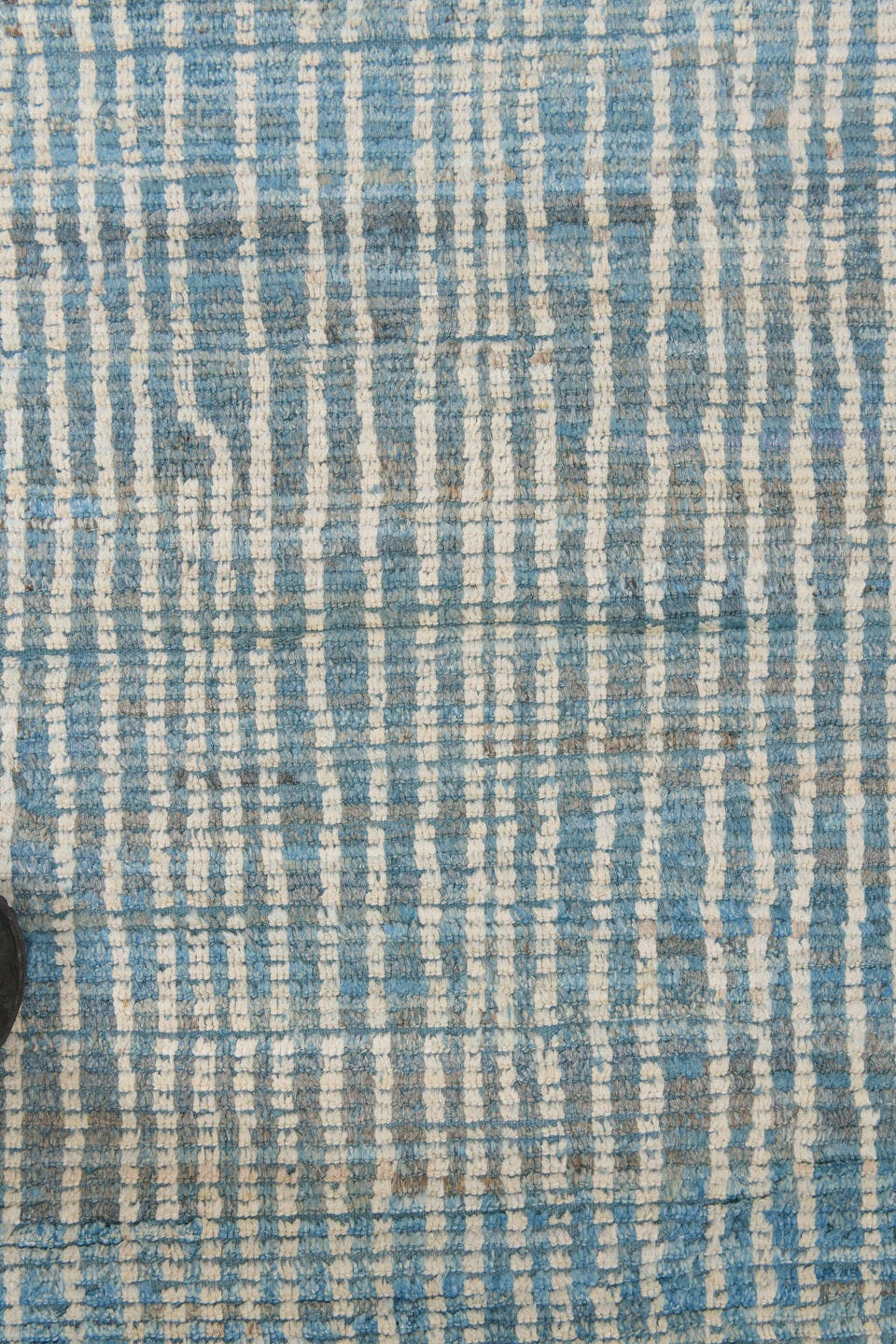 11' x 14' one-of-a-kind handmade vintage Tulu oversize rug. Color palette: blue, ivory, slate, sky blue, gray, light blue