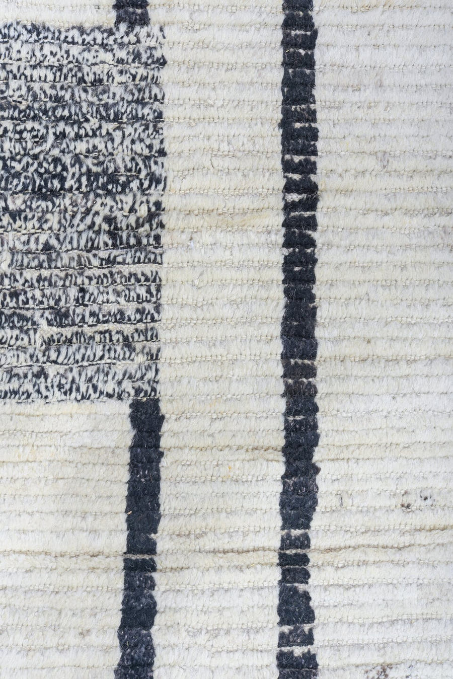 12' x 14' one-of-a-kind handmade vintage Tulu oversize rug. Color palette: ivory, charcoal, gray, black