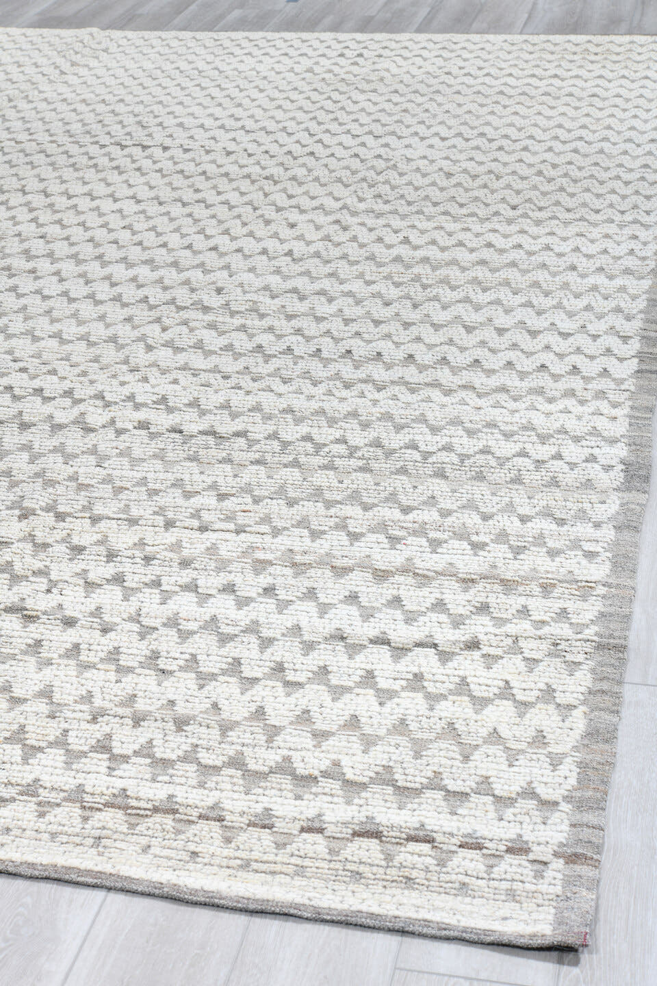 10' x 14' one-of-a-kind handmade vintage Tulu large size rug. Color palette: ivory, gray, taupe, cream, beige