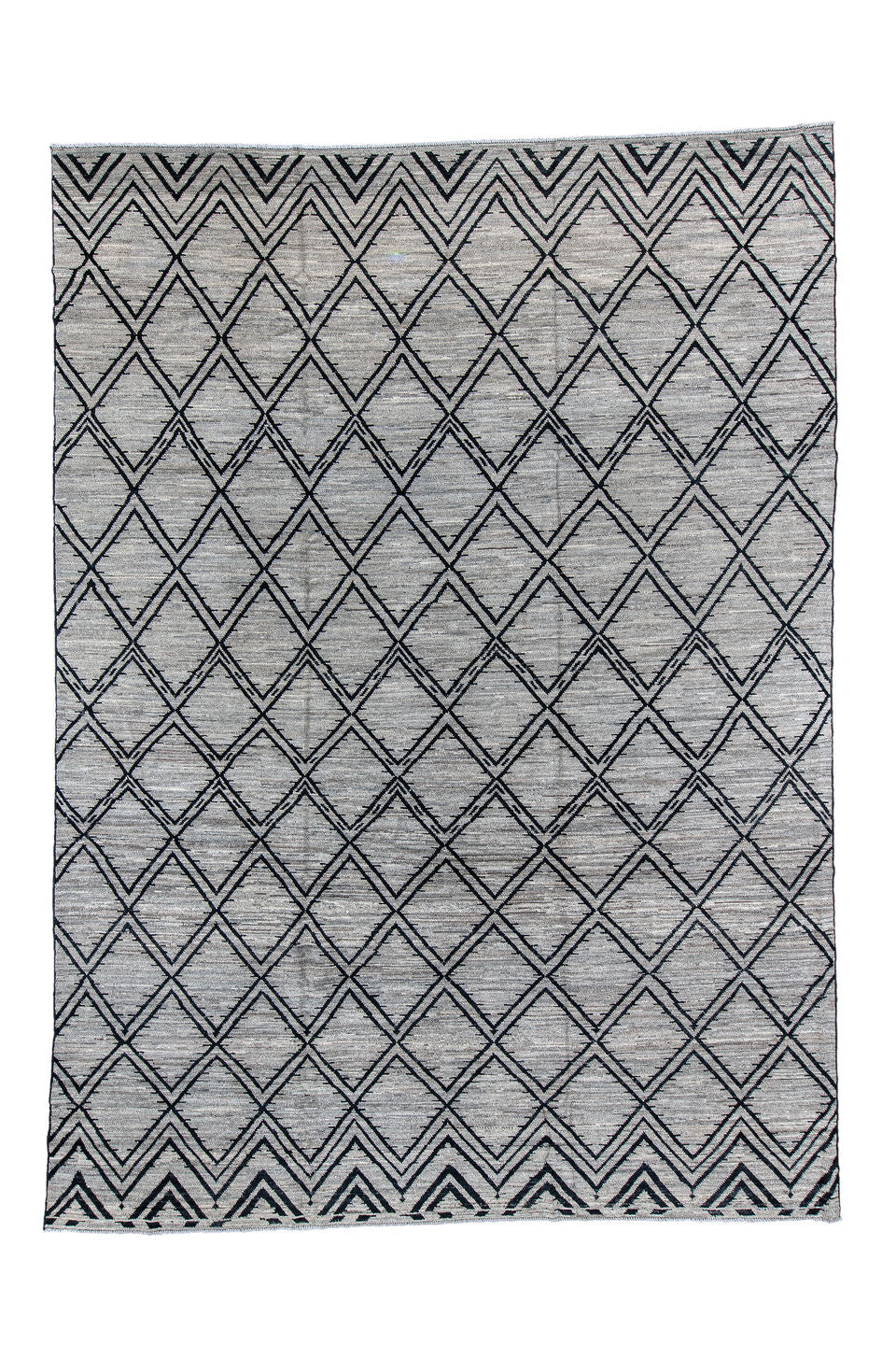 10' x 13' one-of-a-kind handmade vintage Tulu large size rug. Color palette: black, blue, dark gray, dim gray, fiord